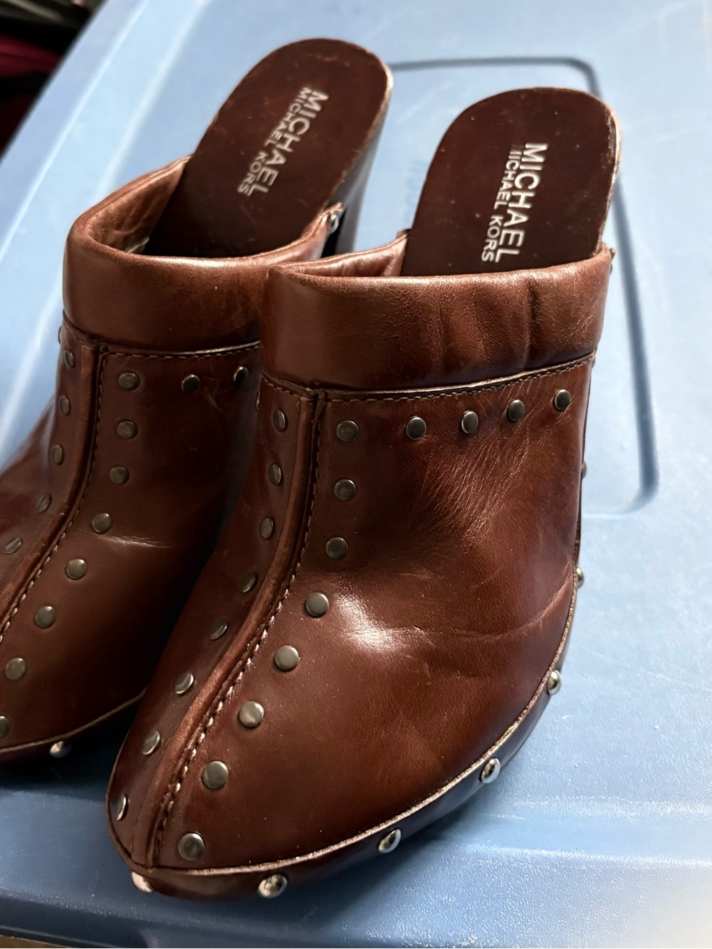 Michael Kors brown studded clogs